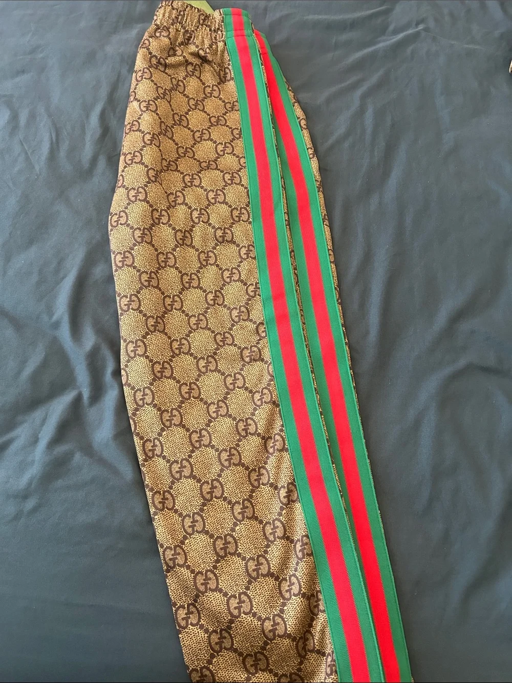 Gucci Beige/Brown Monogram Joggers with Green-Red Side Stripe
